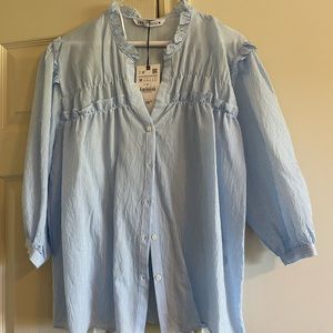 Zara blue striped ruffle shirt
